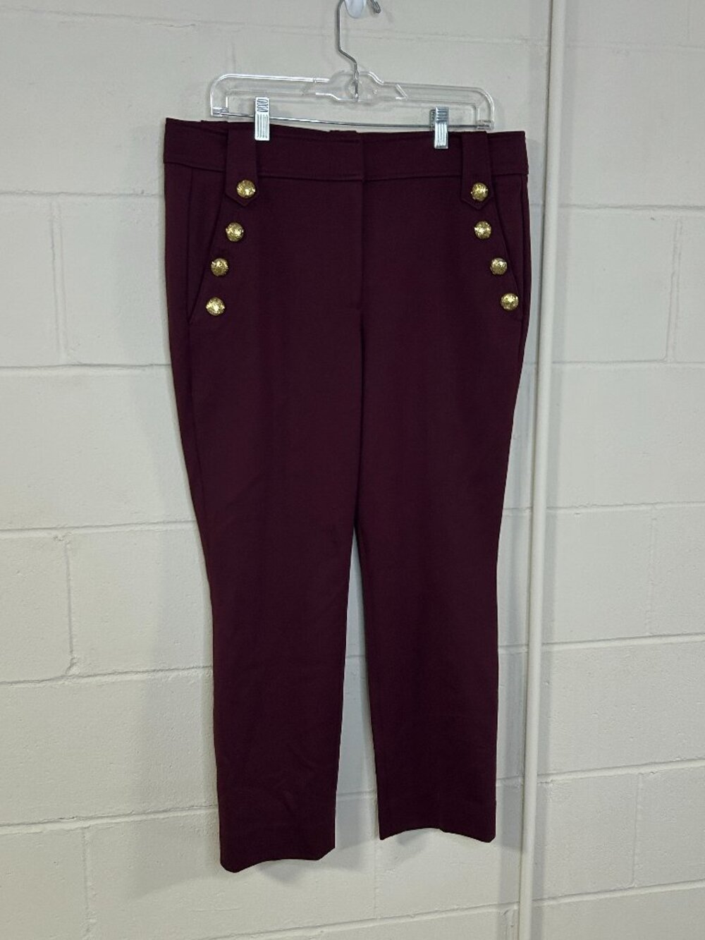 WHBM Pants Womens 14 Jolie Straight Leg Maroon Sailor Gold Buttons Office Work